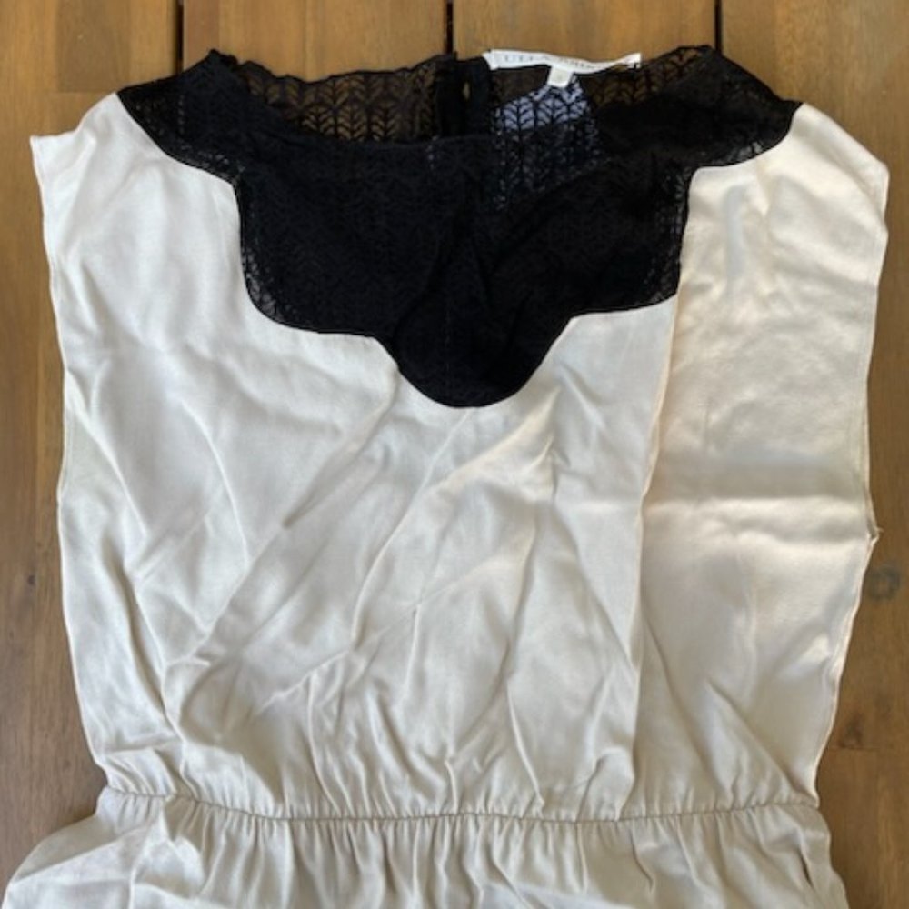 Ulla Johnson Cream Silk Black Lace Cocktail Dress